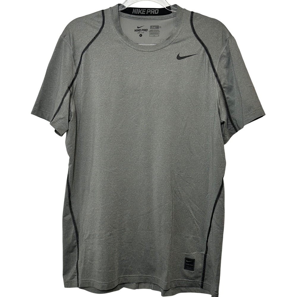 Nike Pro Dri-FIT Men's Large Fitted Training Shirt Gray Black Athletic Stretch